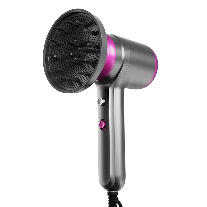 Uscator de par Original At Performance, cu Led, 2 trepte de Viteza, 2 Capete, Ioni Negativi, Aer rece/ cald, 1250 W, Gri/Fucsia