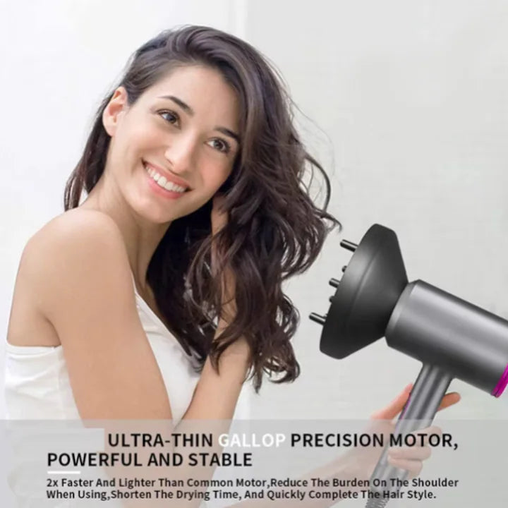 Uscator de par Original At Performance, cu Led, 2 trepte de Viteza, 2 Capete, Ioni Negativi, Aer rece/ cald, 1250 W, Gri/Fucsia