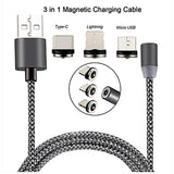 Cablu Magnetic 3 în 1 360° Metalic – Lightning / Micro USB / USB-C