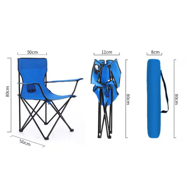 Scaun pliabil de plajă și camping AT PERFORMANCE® – Portabil, ușor, multifuncțional, 120 kg, cu geantă transport și suport pahar – Albastru