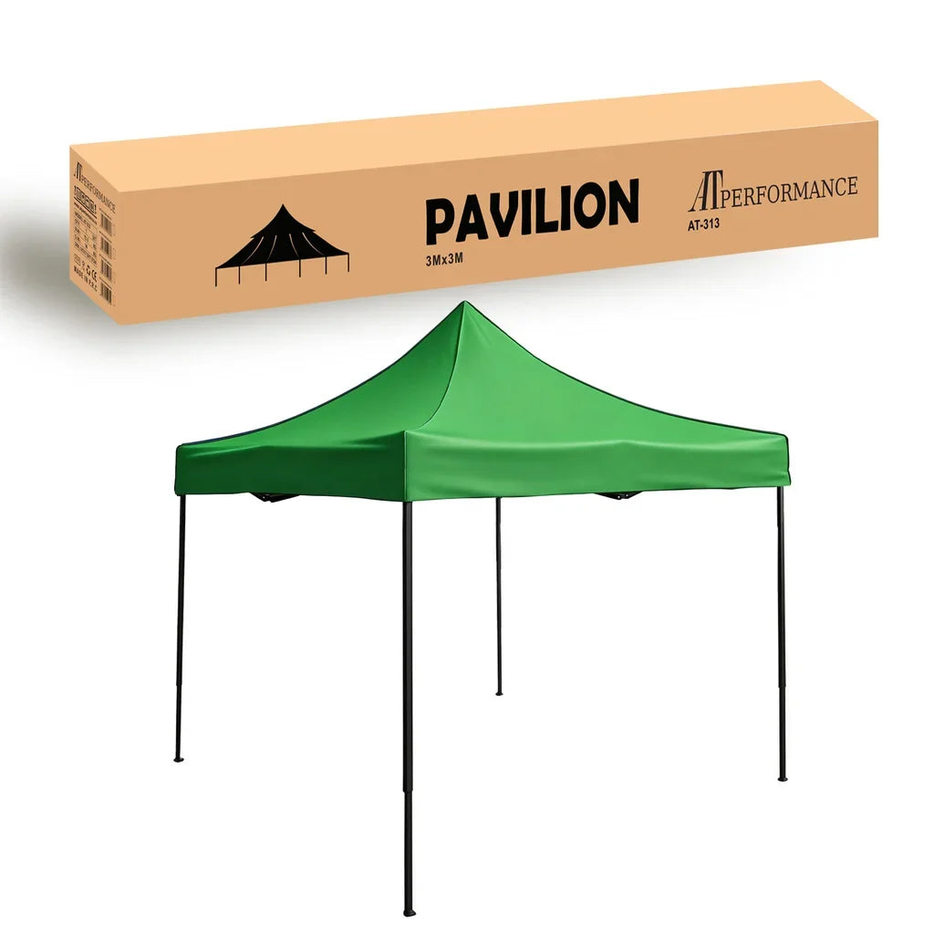 Cort tip Pavilion AT PERFORMANCE 3x3m Verde, Prelata Impermeabila, Pliabil, Structura Metalica Solida, Pentru Curte, Gradina, Evenimente