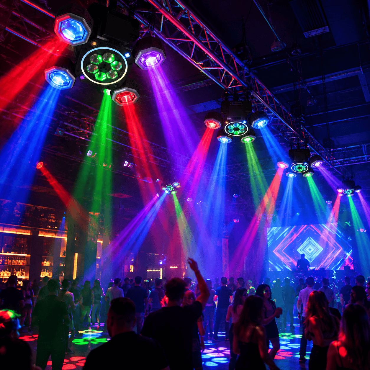Moving Head Profesional 100W 4-în-1 – Beam RGB, LED Multicolor, Laser Roșu & Verde, Stroboscop, DMX512 21/34 Canale, Rotire 540°/180°, Control Muzical și Telecomandă