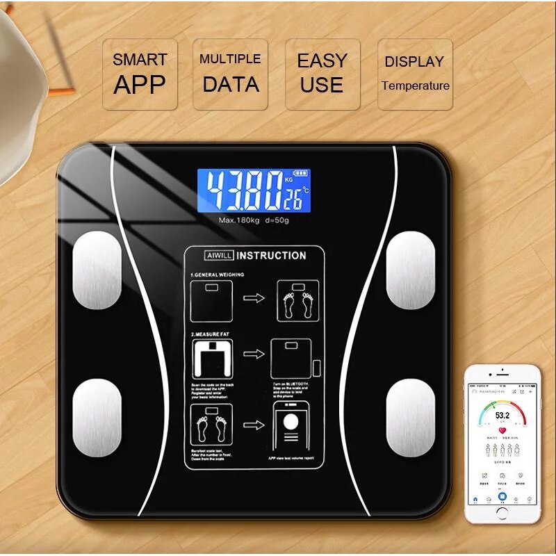 Cantar personal analitic, AT PERFORMANCE®, cu un afisaj digital usor de citit, Negru.