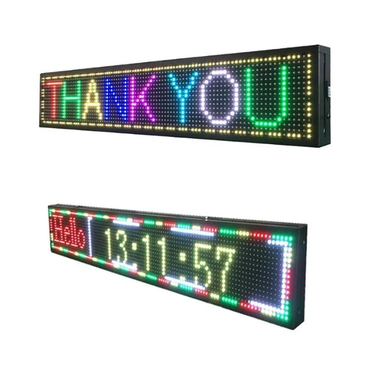 Reclama Luminoasa AT PERFORMANCE 200 x 40 cm, LED RGB, Cod QR, Vizualizare 120°, Wi-Fi, Temperatura, Negru, afisaj mesaj programabil, exterior