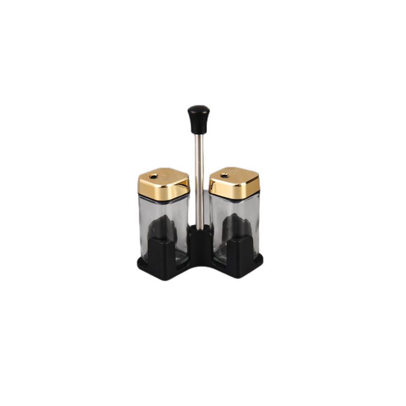 Set 2 solnite, AT PERFORMANCE®, pentru sare si piper, cu suport metalic, negru