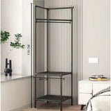 Cuier metalic de colt, At performance, 2 rafturi din material, pentru organizare, 2 manere de agatat, negru