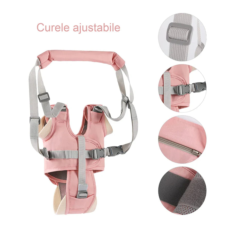Ham Bebe cu Suport Tip Chilot Detasabil, KIDOO, Premergator, Asistare Mers, Varsta 6-24 luni, Ursulet, Bumbac, Plasa, Ergonomic si sigur