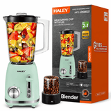 Blender 2 în 1 HALEY HY-2962, 500W, Recipient 1.5L, 2 Viteze + Funcție Pulse, Râșniță, Zdrobire Gheață, Lame din Oțel Inoxidabil, Verde Mentă