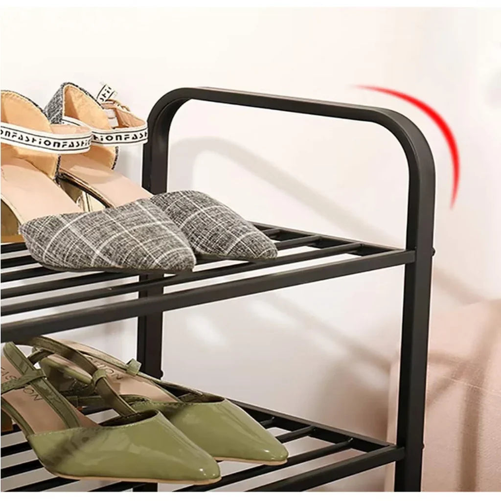 Suport pentru Pantofi cu 4 Niveluri, Raft Metalic pentru Încălțăminte, Organizator Modern pentru Hol, Dormitor și Dressing, 60 x 23 x 58 cm, Negru