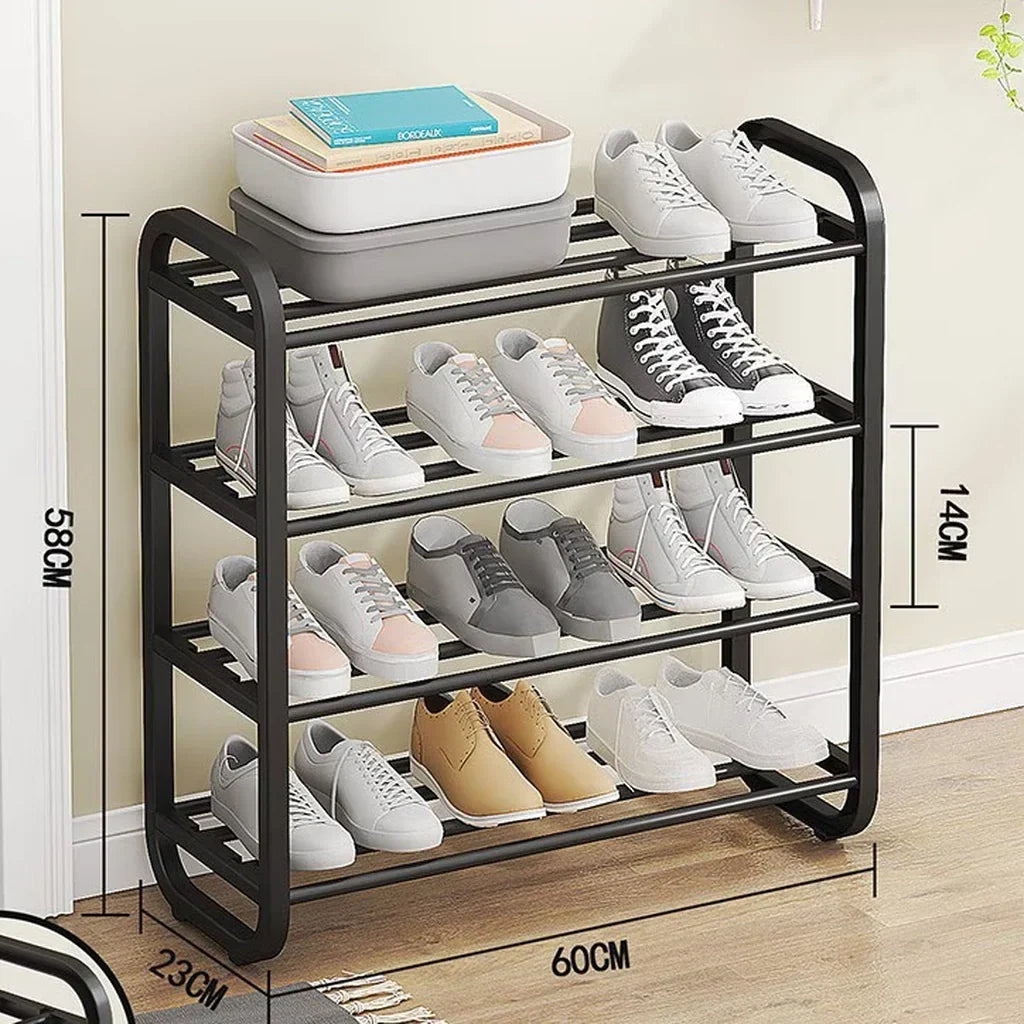 Suport pentru Pantofi cu 4 Niveluri, Raft Metalic pentru Încălțăminte, Organizator Modern pentru Hol, Dormitor și Dressing, 60 x 23 x 58 cm, Negru
