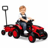 Tractor Electric KIDOO pentru Copii cu Telecomandă 2.4G, Remorcă Detașabilă, 12V 4.5Ah, 2 Motoare 380, Lumini LED, Muzică, Centură de Siguranță, Roșu/Galben