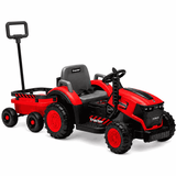 Tractor Electric KIDOO pentru Copii cu Telecomandă 2.4G, Remorcă Detașabilă, 12V 4.5Ah, 2 Motoare 380, Lumini LED, Muzică, Centură de Siguranță, Roșu/Galben